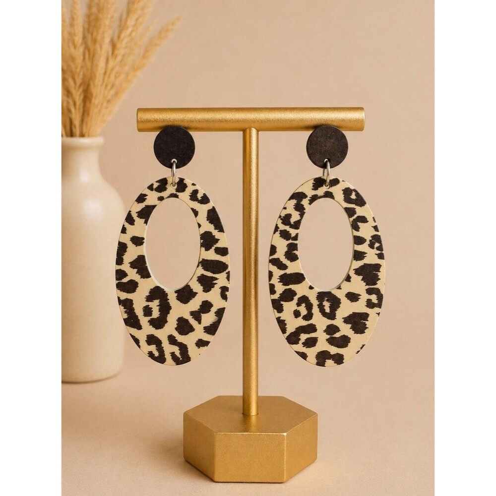 Plunder Design Geometric Leopard Print Earrings - NIP